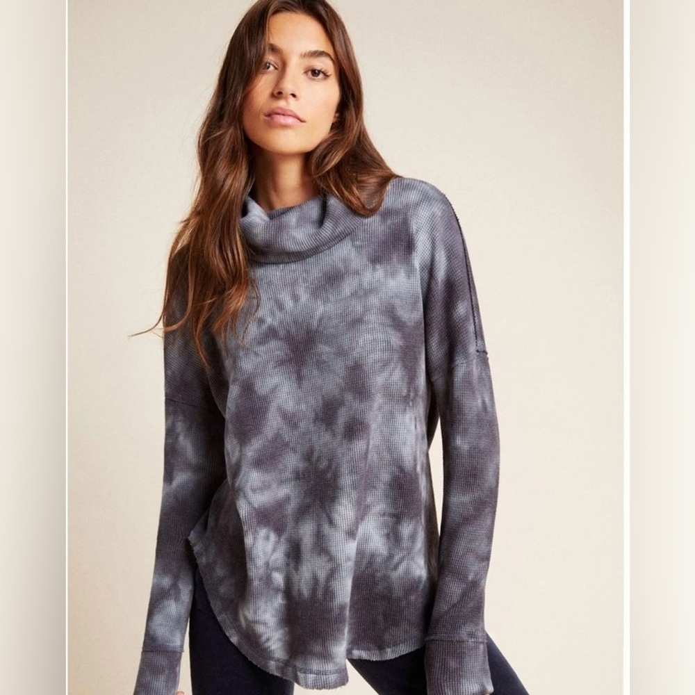 Maeve Anthropologie Women’s Ainsley Black Gray Thermal Cowl Neck Top Sz M